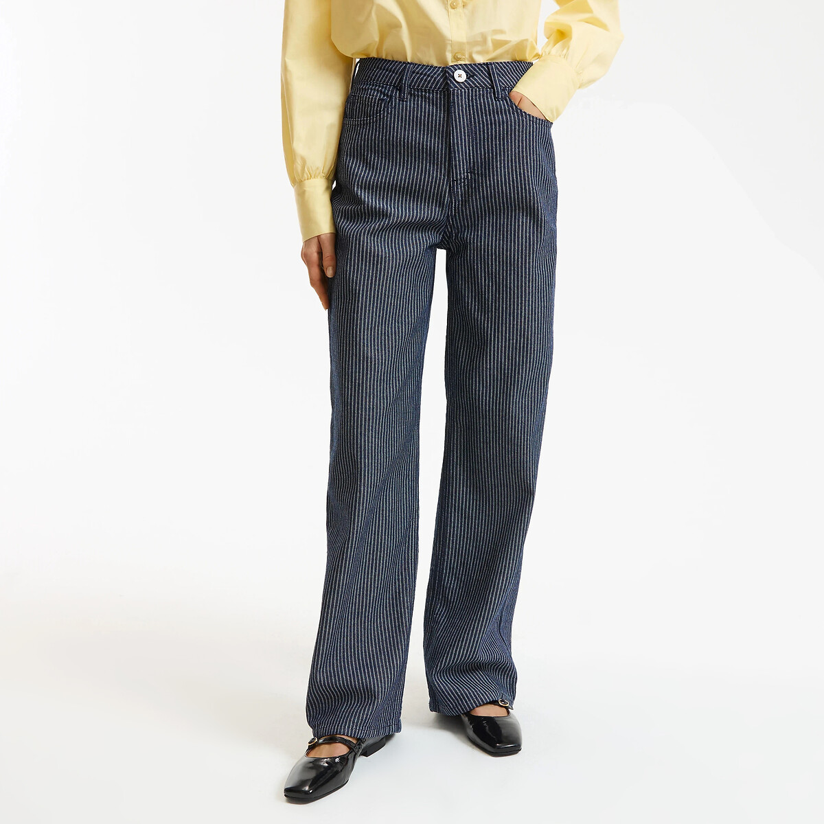 Τζιν παντελόνι σε φαρδιά γραμμή με ρίγες