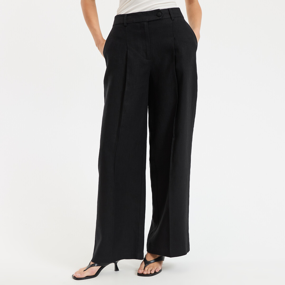 Φαρδύ παντελόνι με πιέτες από λινό