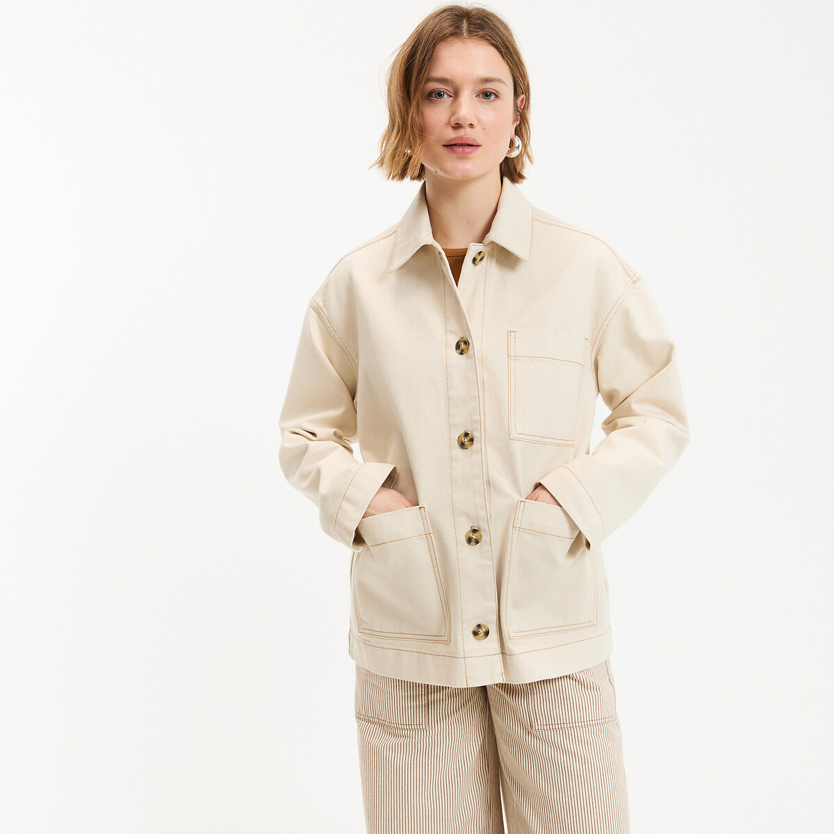 La Redoute Collections Μακρύ τζιν σακάκι τύπου worker