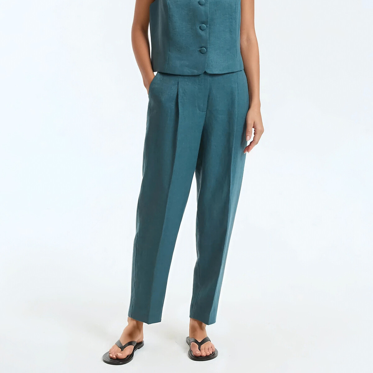 La Redoute Collections Παντελόνι cigarette με πιέτες από λινό