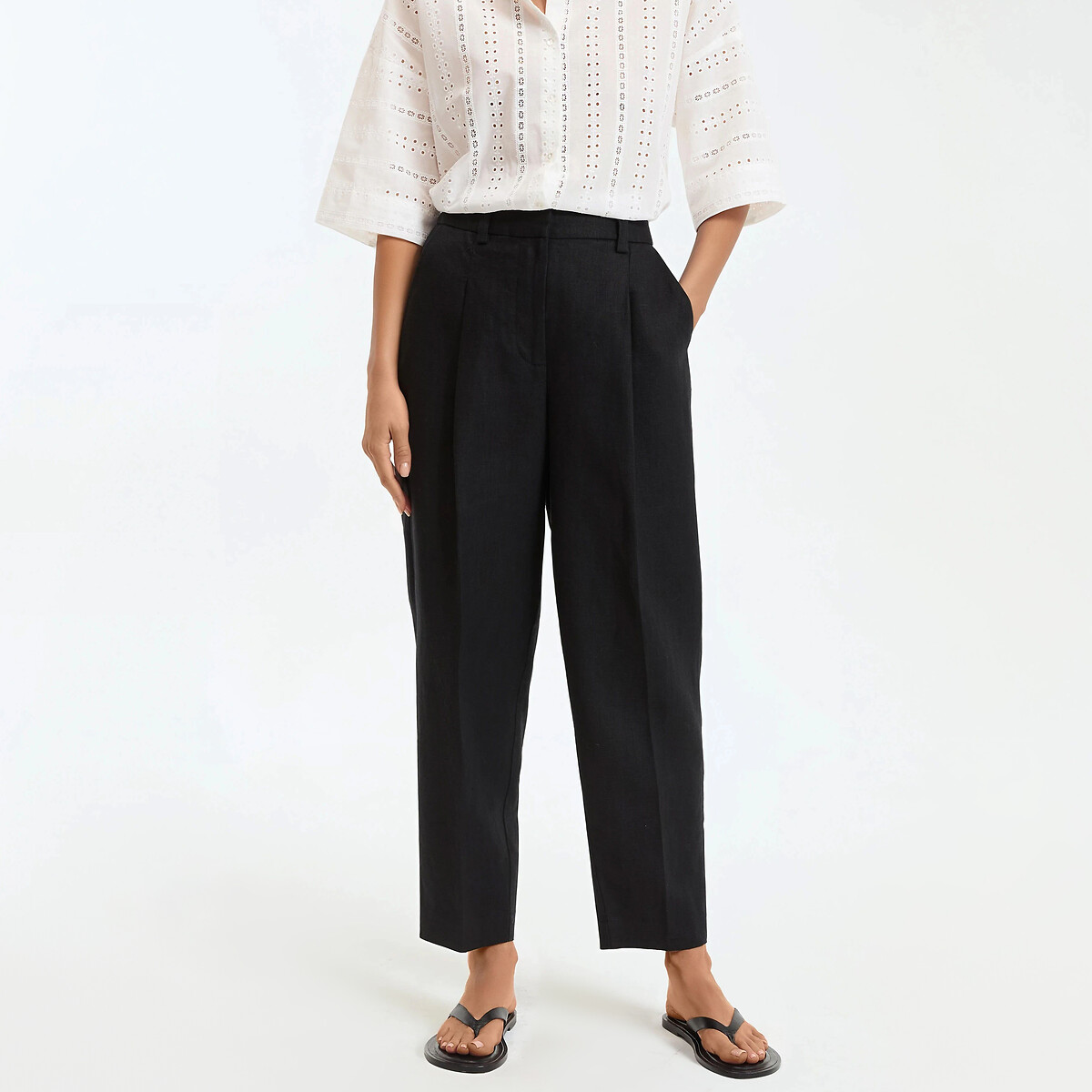 Παντελόνι cigarette με πιέτες από λινό