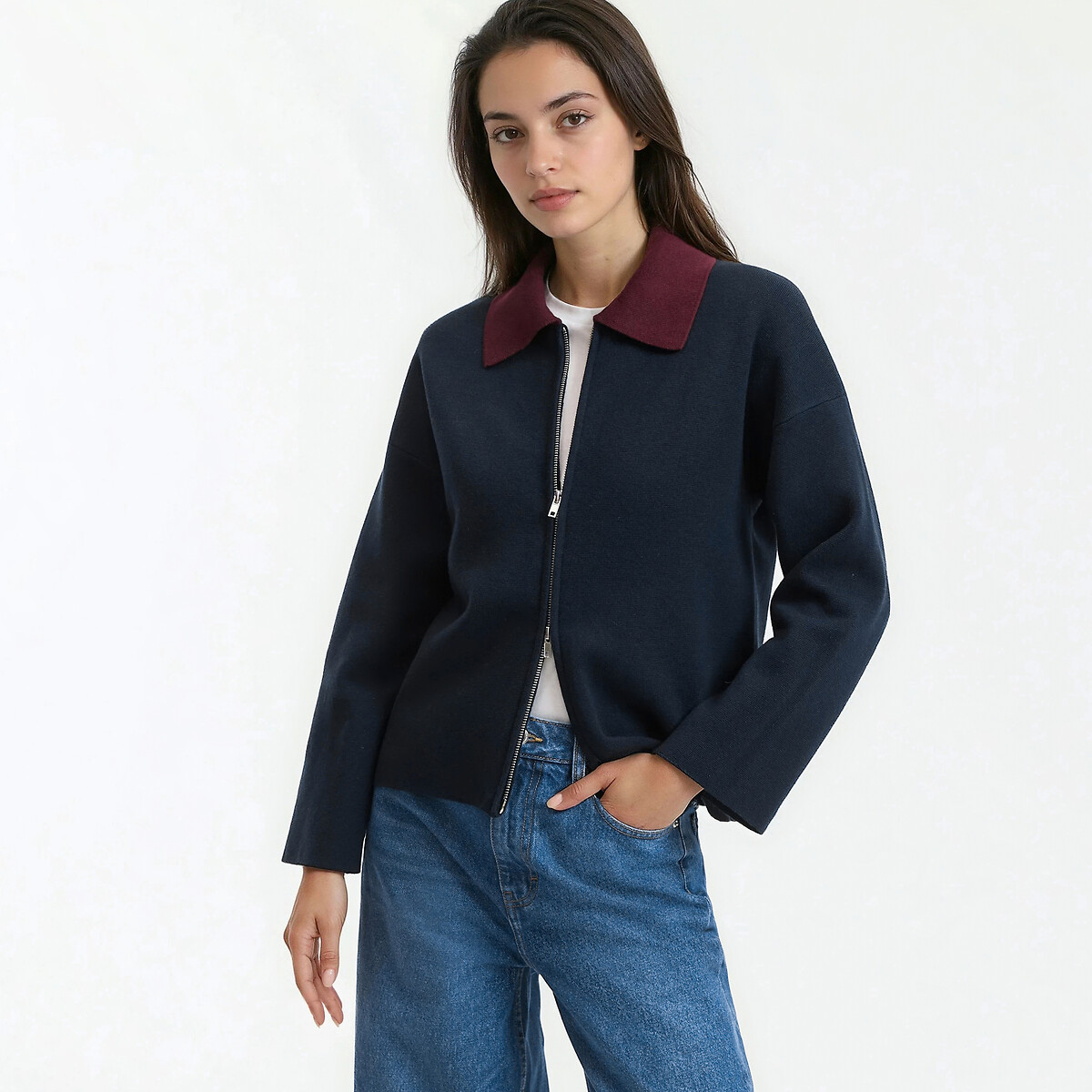 Ζακέτα με αντίθετο γιακά πόλο και φερμουάρ