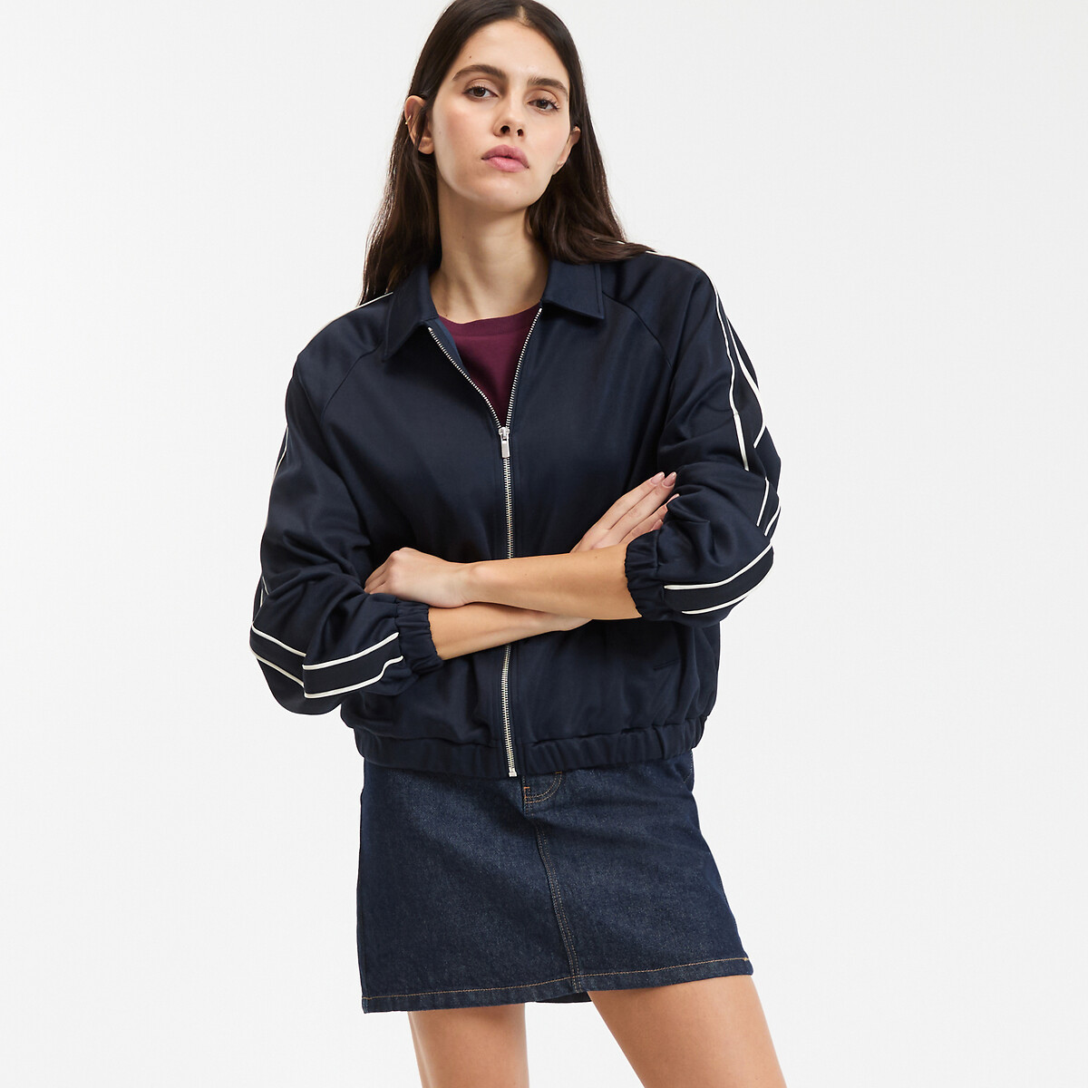 Ζακέτα φούτερ με φερμουάρ και γιακά πόλο