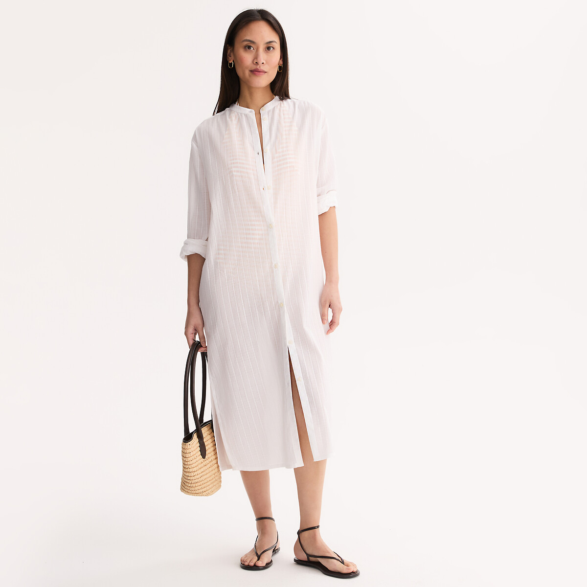 ANNE WEYBURN Μακριά τουνίκ με γιακά μάο από βαμβακερό βουάλ