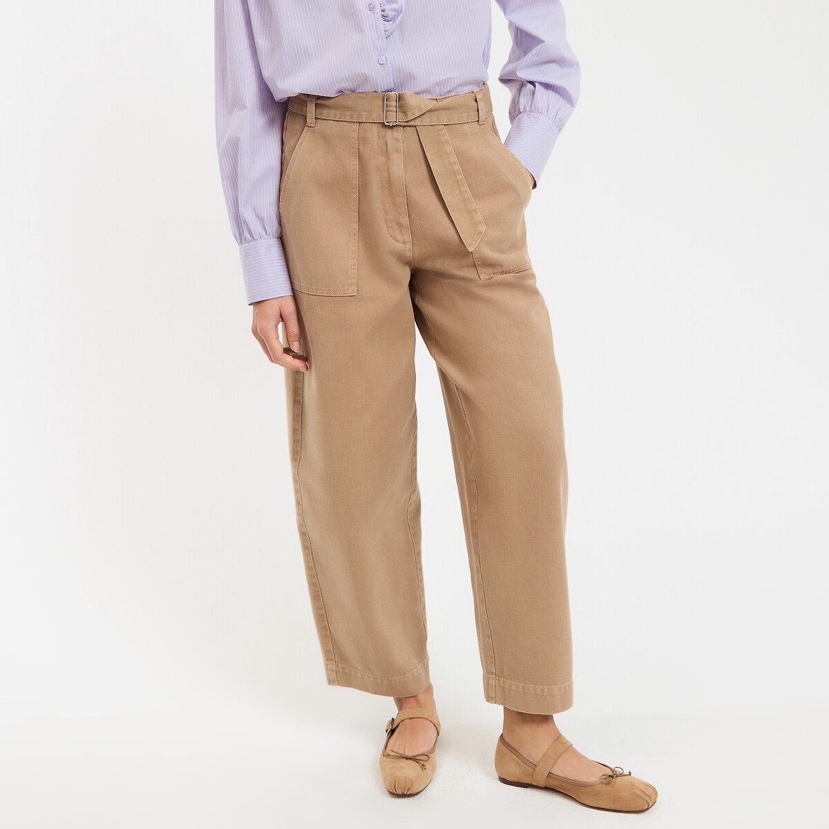 Παντελόνι wide γραμμή barrel με ζώνη