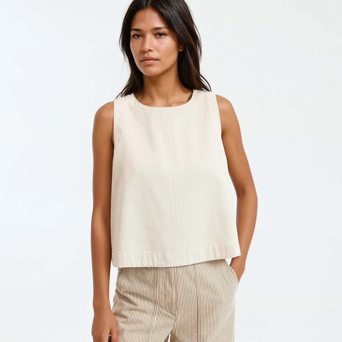 La Redoute Collections Αμάνικο τζιν τοπ με στρογγυλή λαιμόκοψη