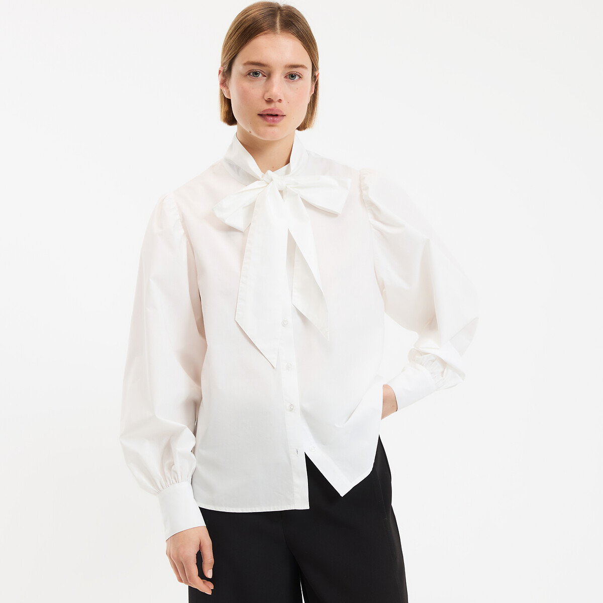 Βαμβακερό πουκάμισο με φιόγκο στο λαιμό