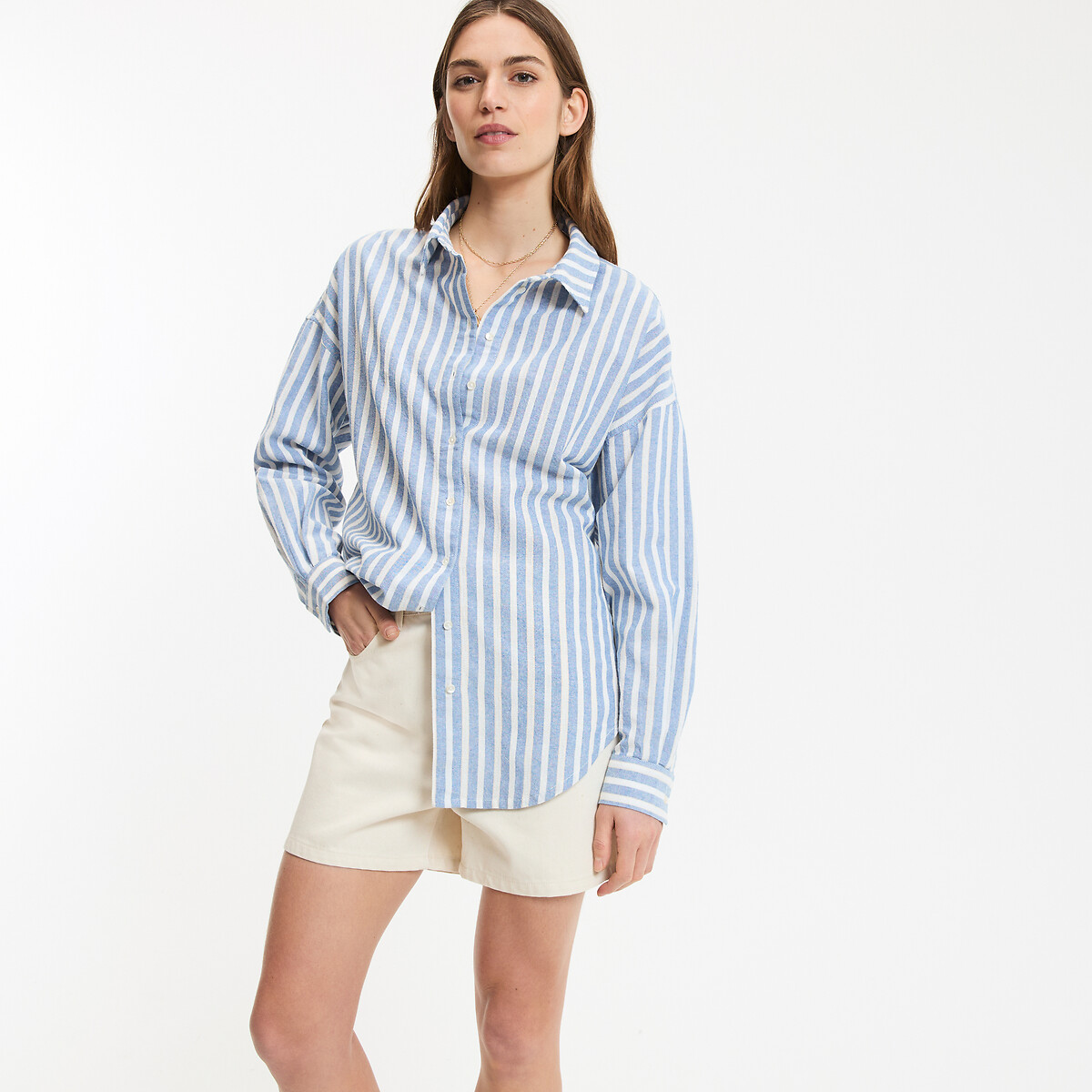 La Redoute Collections Πουκαμίσα oversize με ρίγες και μακριά μανίκια