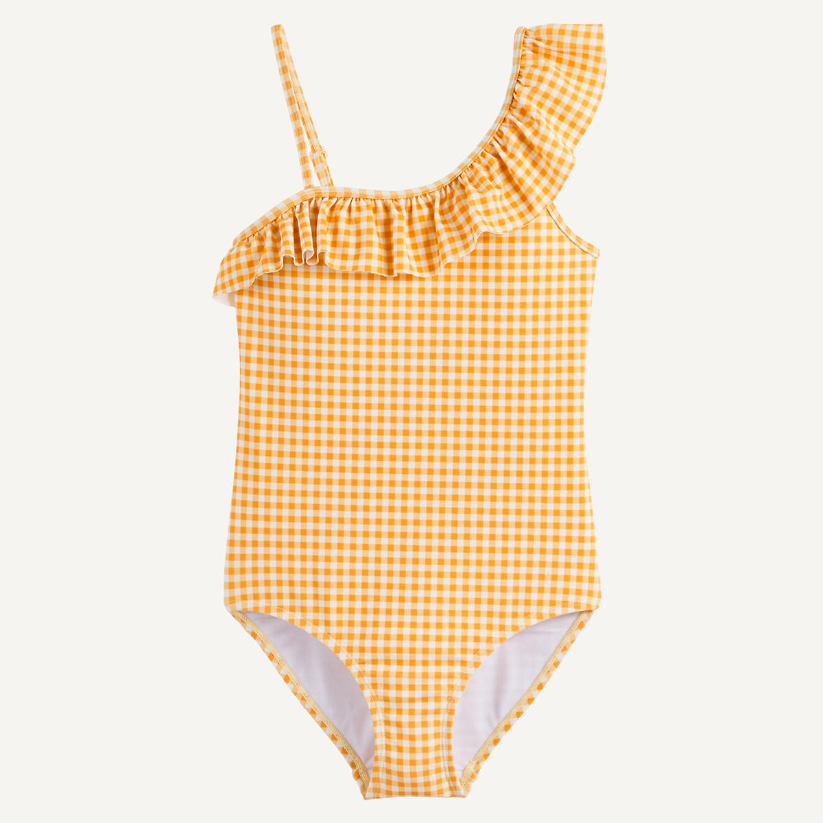 La Redoute Collections Ολόσωμο μαγιό με ασύμμετρο βολάν και καρό σχέδιο