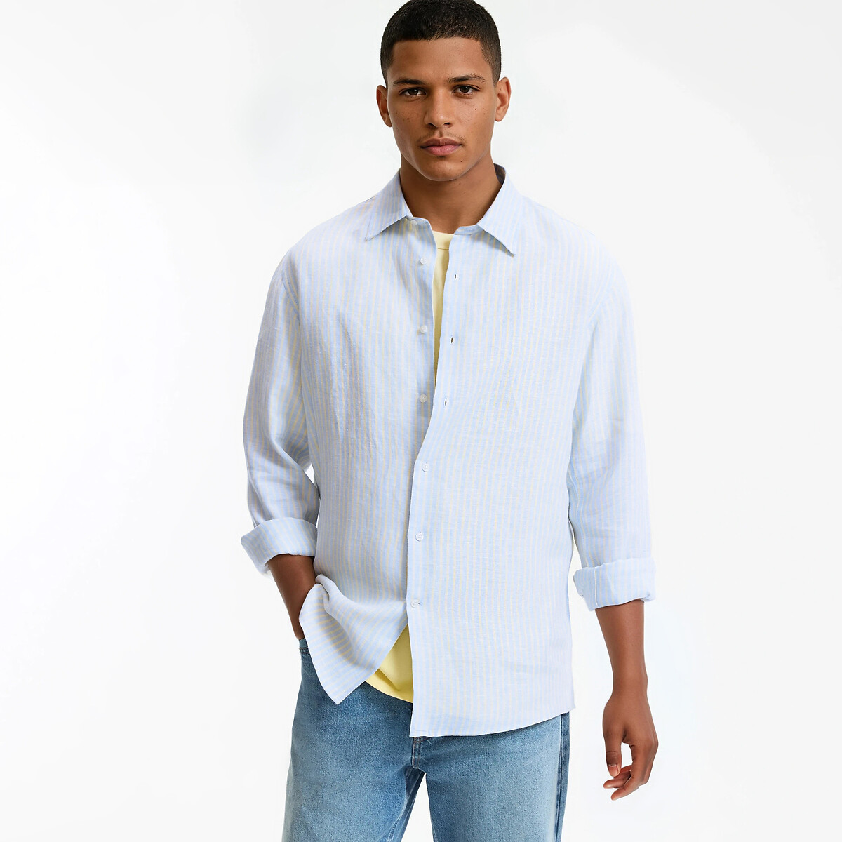 Ίσιο λινό πουκάμισο με μακριά μανίκια