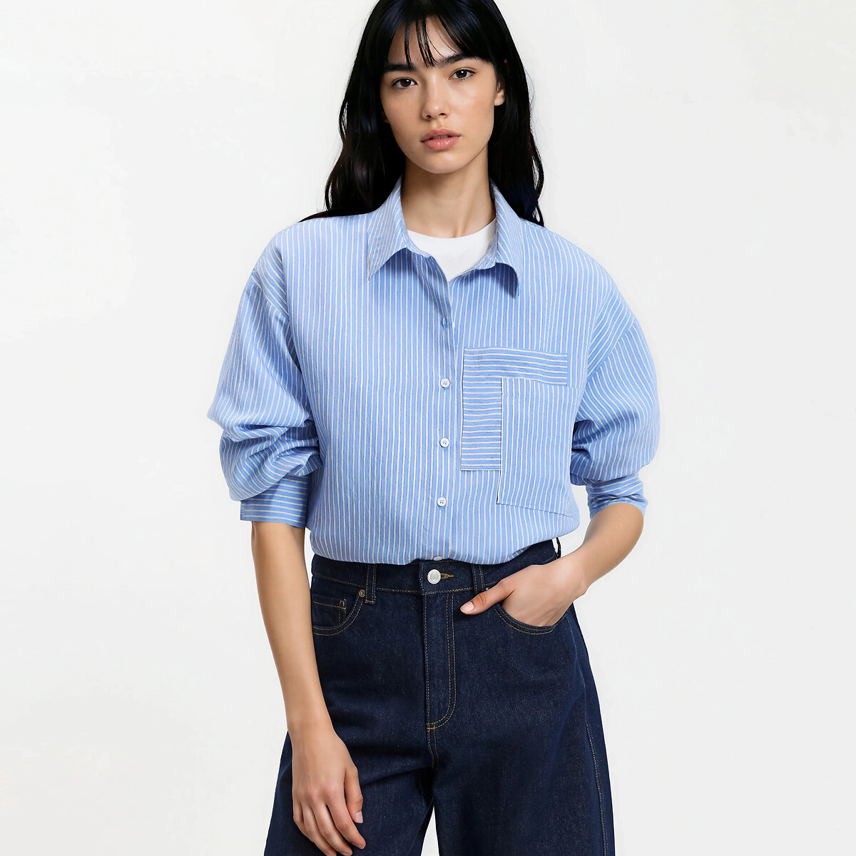 Πουκάμισο ριγέ oversize με μακριά μανίκια