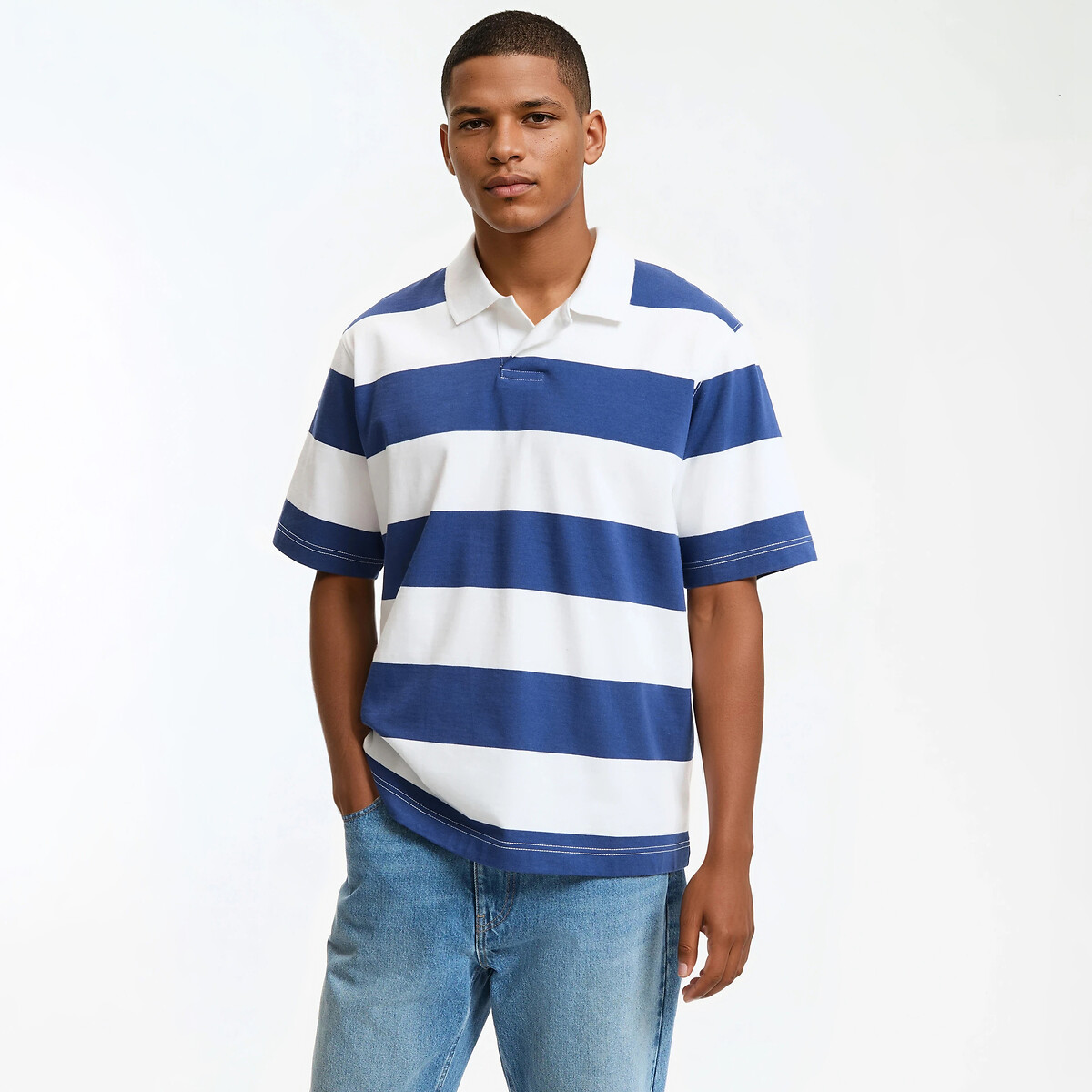 Μπλούζα πόλο με ρίγες σε boxy γραμμή