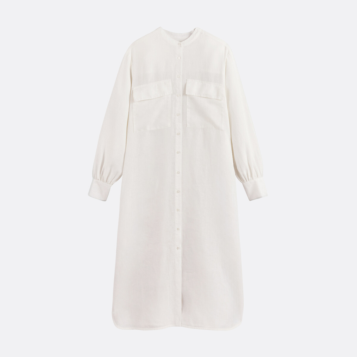 Μακρύ ίσιο φόρεμα από λινό με μακριά μανίκια