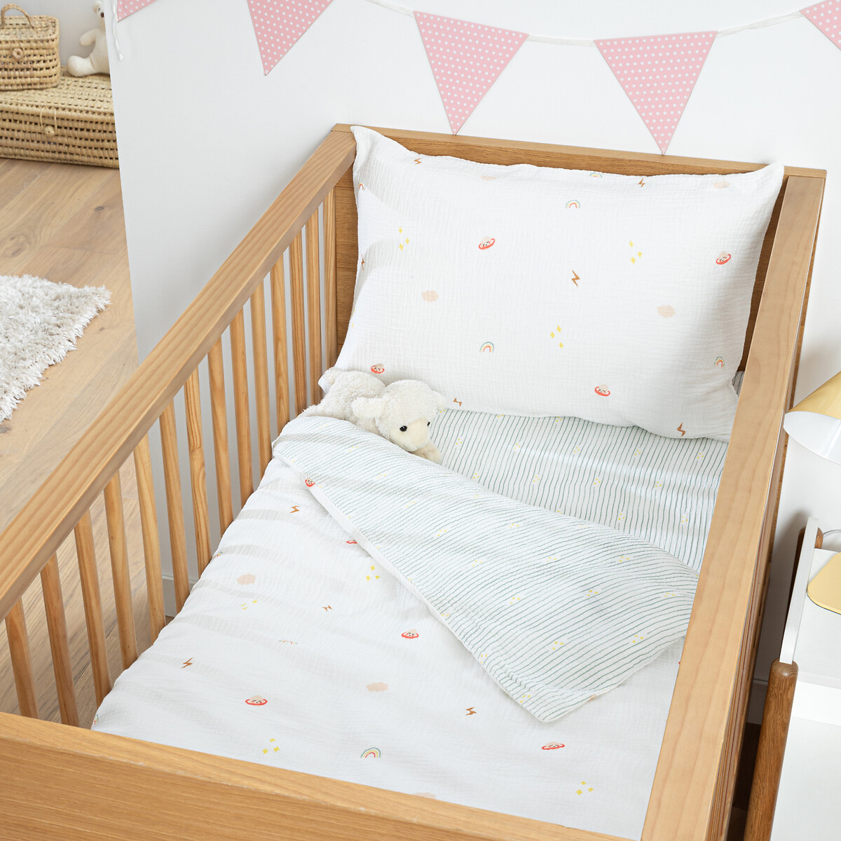 Βρεφική παπλωματοθήκη από βαμβακερή γάζα με σχέδιο πλανήτες 80x120 cm