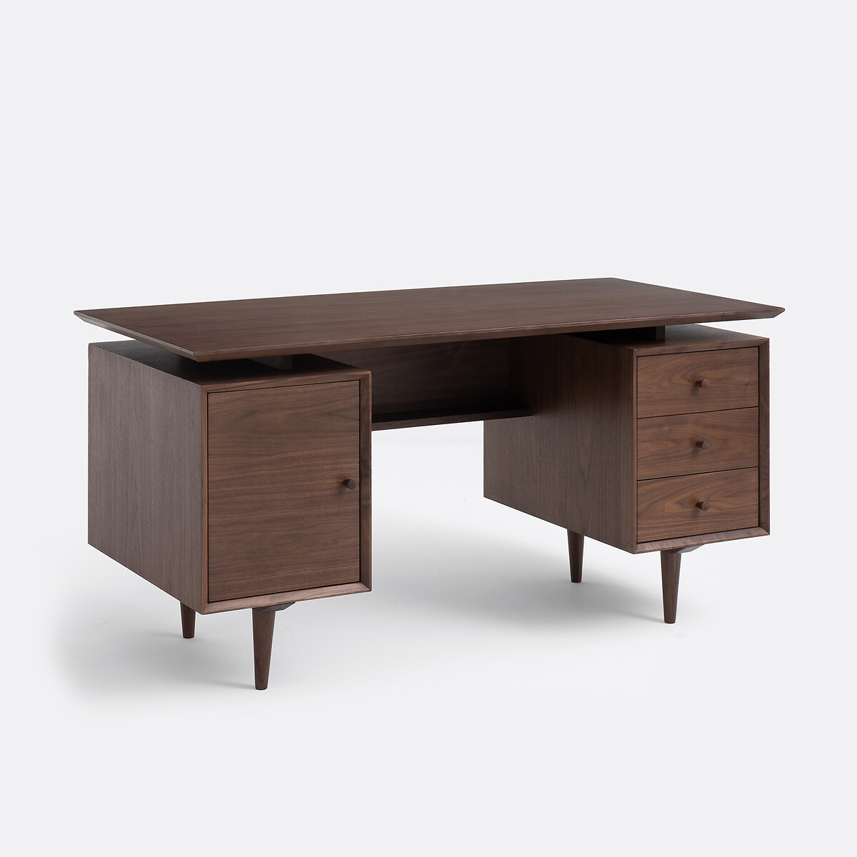 Ρετρό γραφείο με διπλή συρταριέρα και επένδυση καρυδιάς