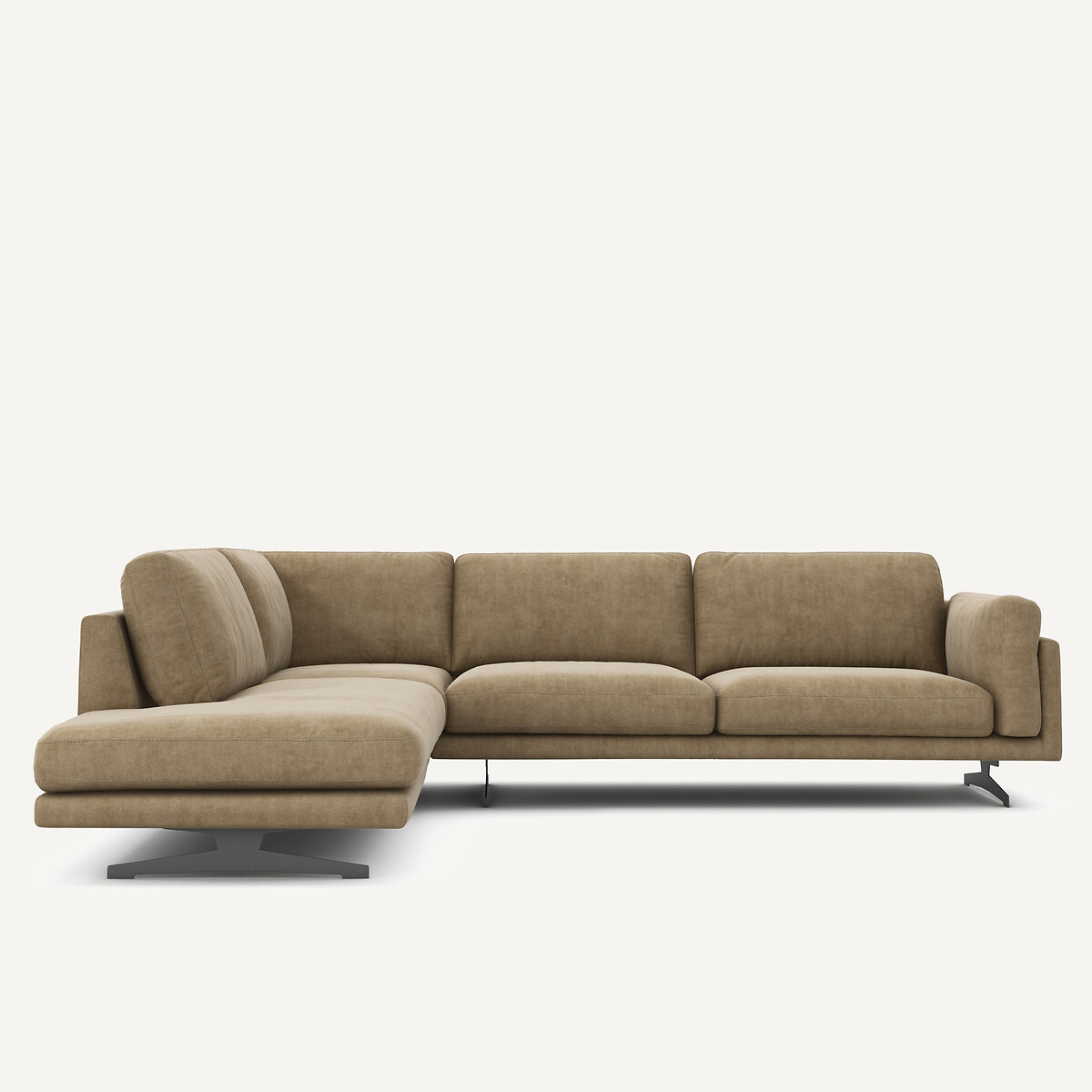 Γωνιακός καναπές από βελούδο stonewashed Μ234xΠ289xΥ82cm