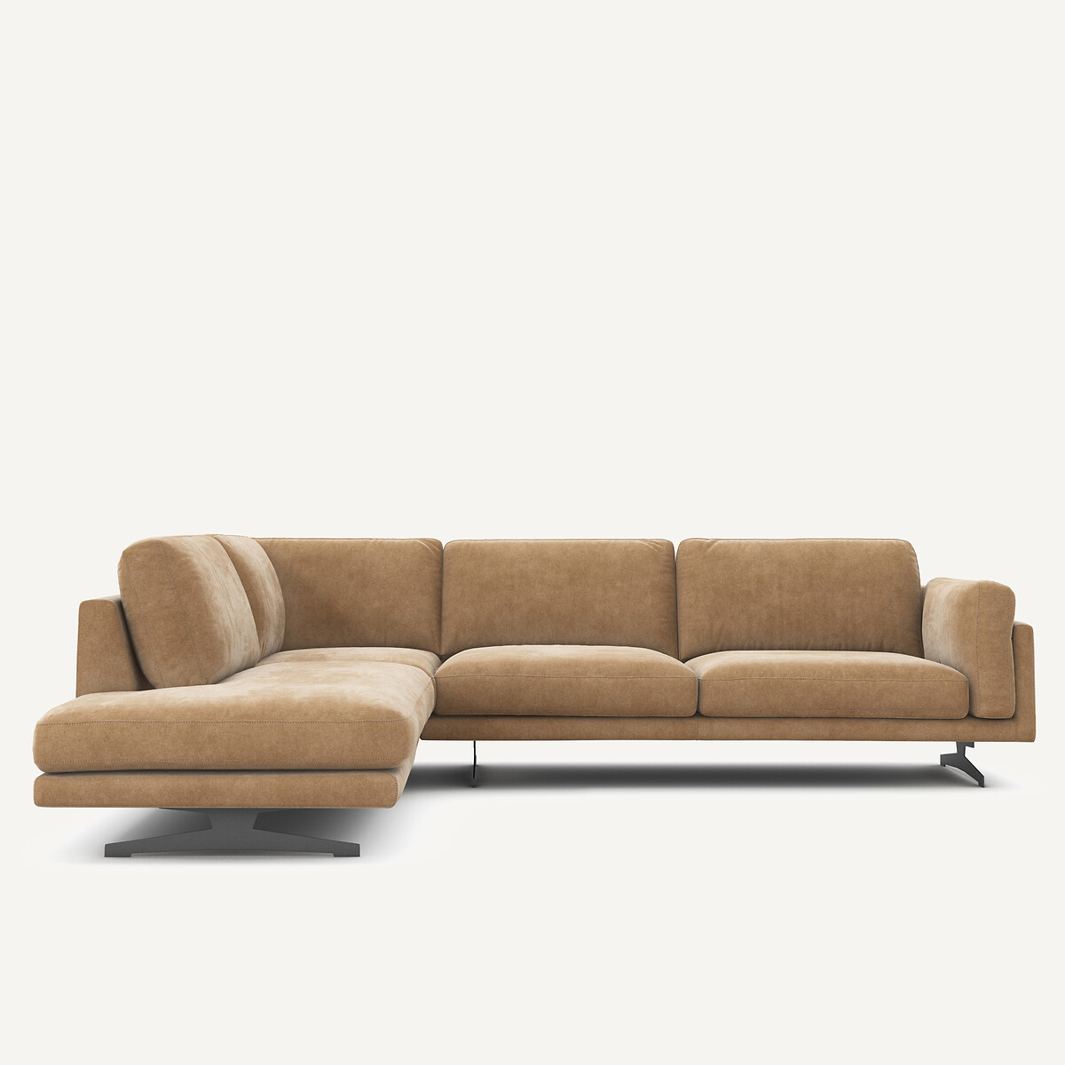 Γωνιακός καναπές από βελούδο stonewashed Μ234xΠ289xΥ82cm