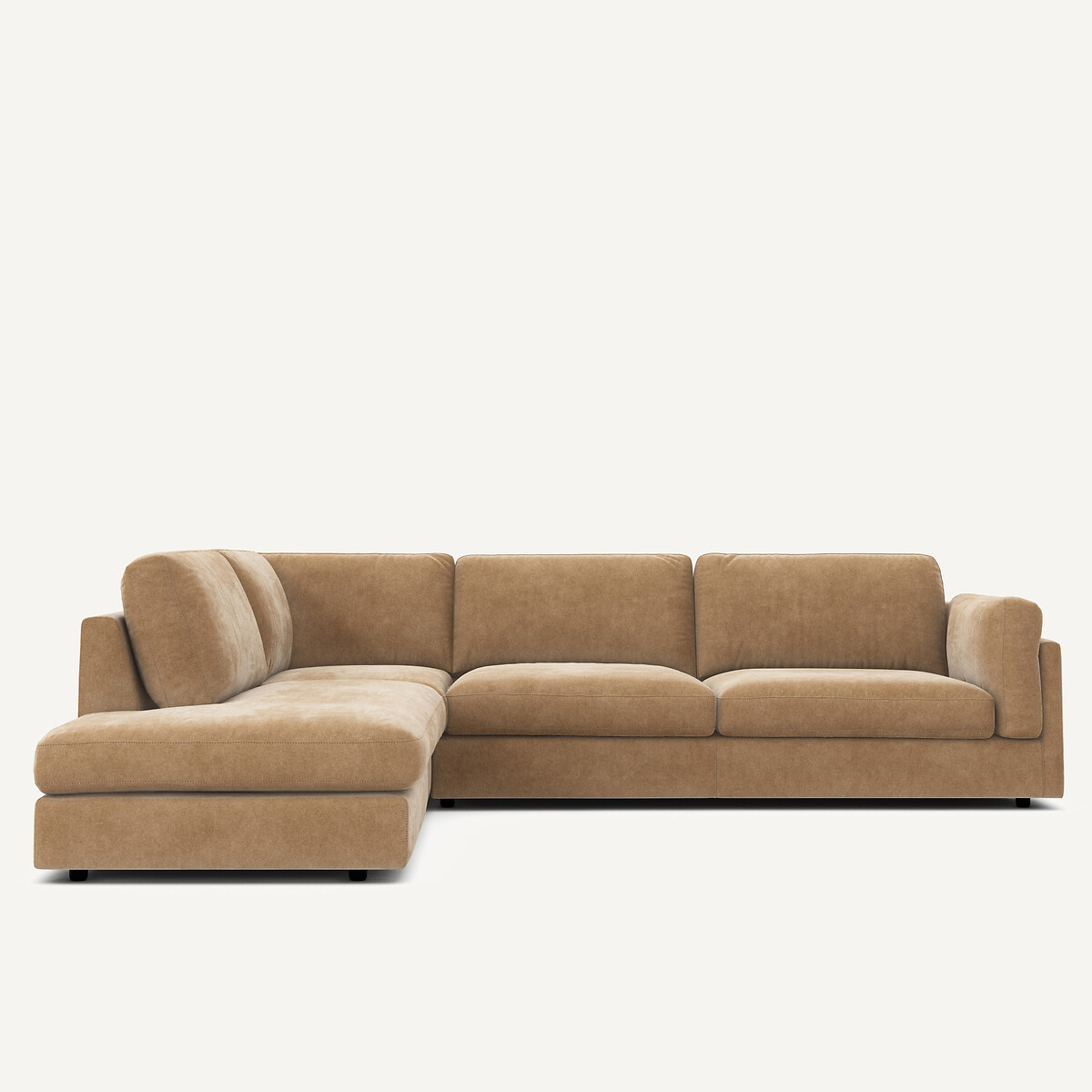 Γωνιακός καναπές με ανάκλινδρο από βελούδο stonewashed Μ236xΠ287xΥ81cm