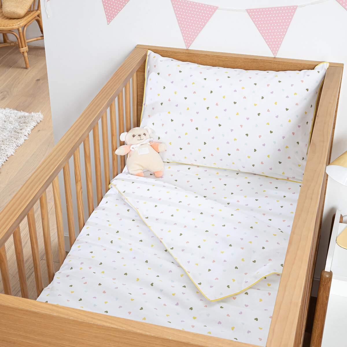 Βρεφική παπλωματοθήκη από βιολογικό βαμβάκι με σχέδιο καρδιές 80x120 cm