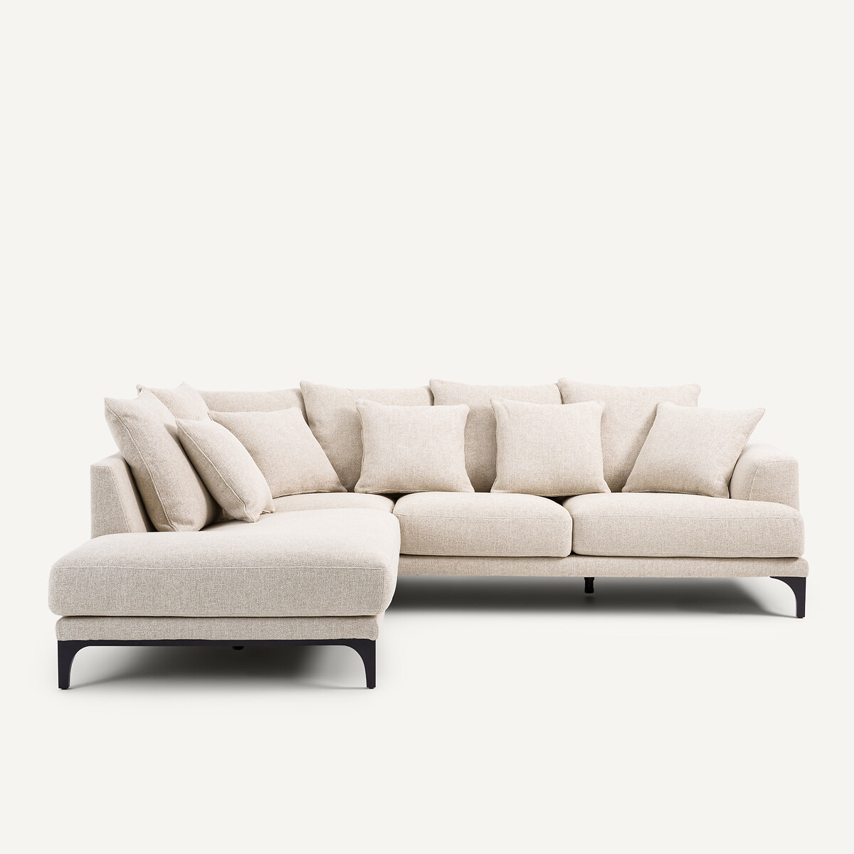 Γωνιακός καναπές από ύφασμα bouclette Μ222xΠ258xΥ84cm