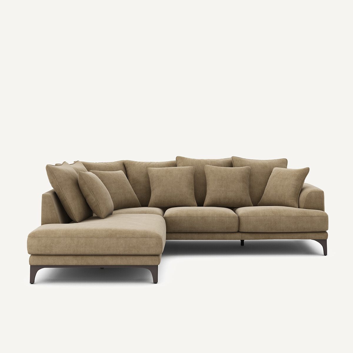 Γωνιακός καναπές από βελούδο stonewashed Μ222xΠ258xΥ84cm