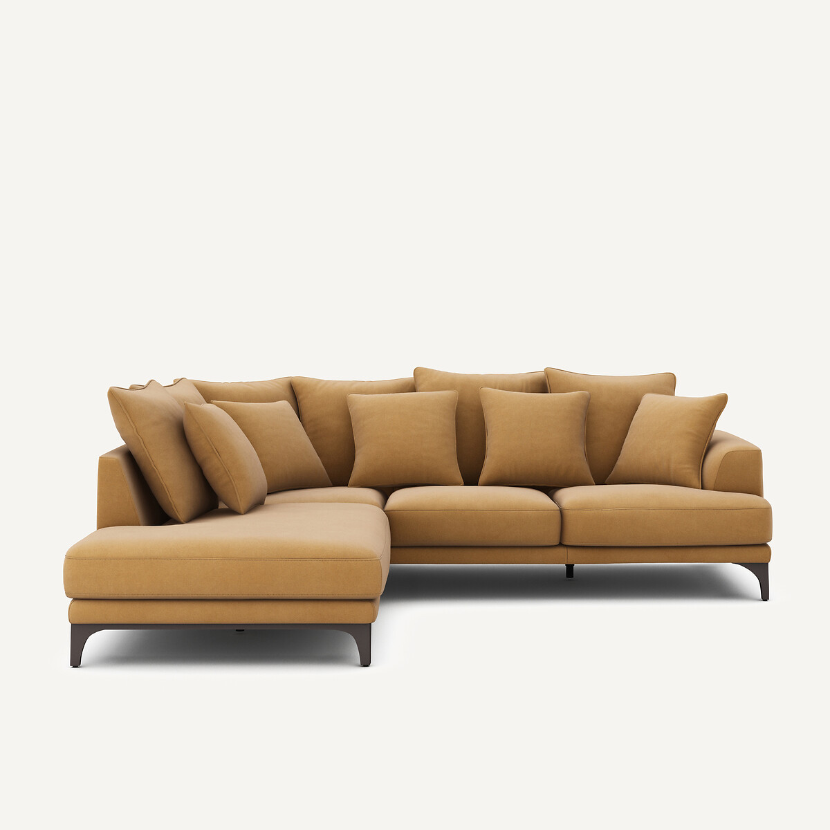 Γωνιακός καναπές από λινό βελούδο Μ222xΠ258xΥ84cm