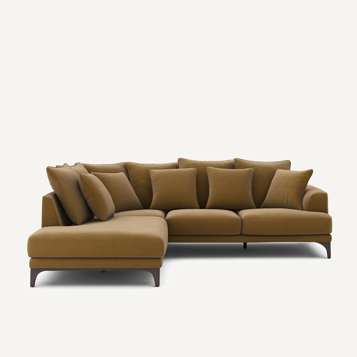 Γωνιακός καναπές από λινό βελούδο Μ222xΠ258xΥ84cm