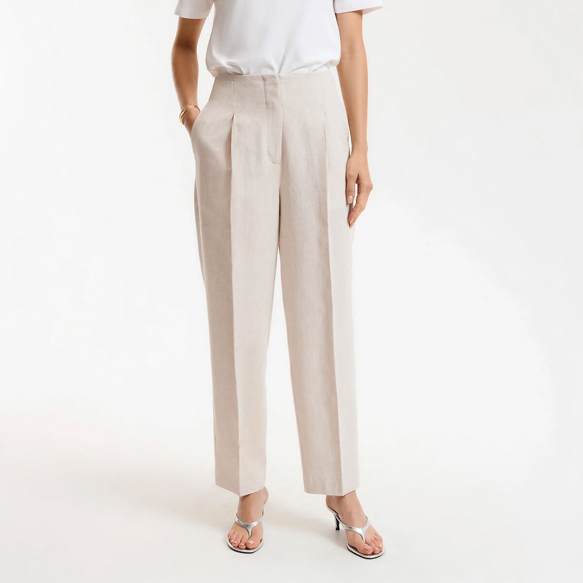 La Redoute Collections Ψηλόμεσο παντελόνι cigarette από λινό και βαμβάκι