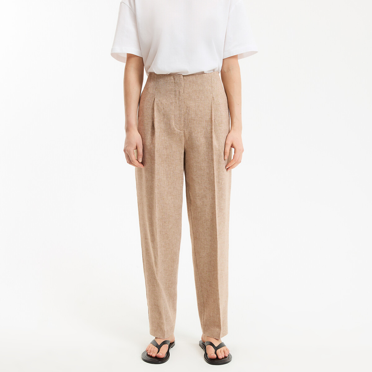 Ψηλόμεσο παντελόνι cigarette από λινό και βαμβάκι