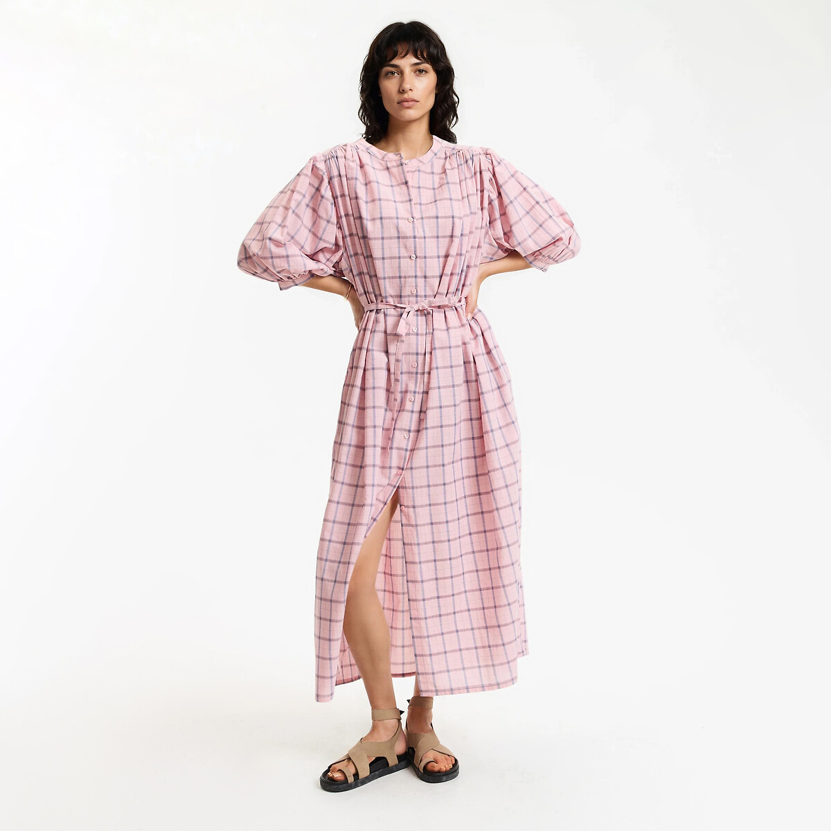 Μακρύ φόρεμα καρό με μανίκια 3|4