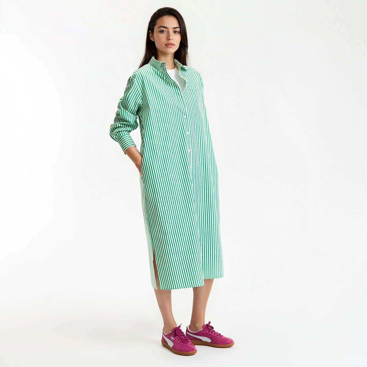 Ίσιο μακρύ σεμιζιέ φόρεμα με μακριά μανίκια