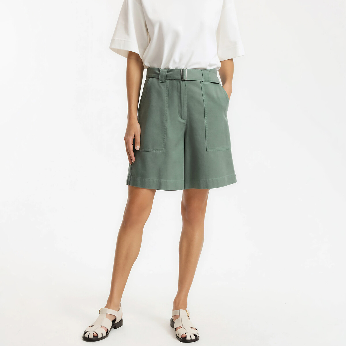 Βερμούδα cargo με ζώνη από lyocell και βαμβάκι
