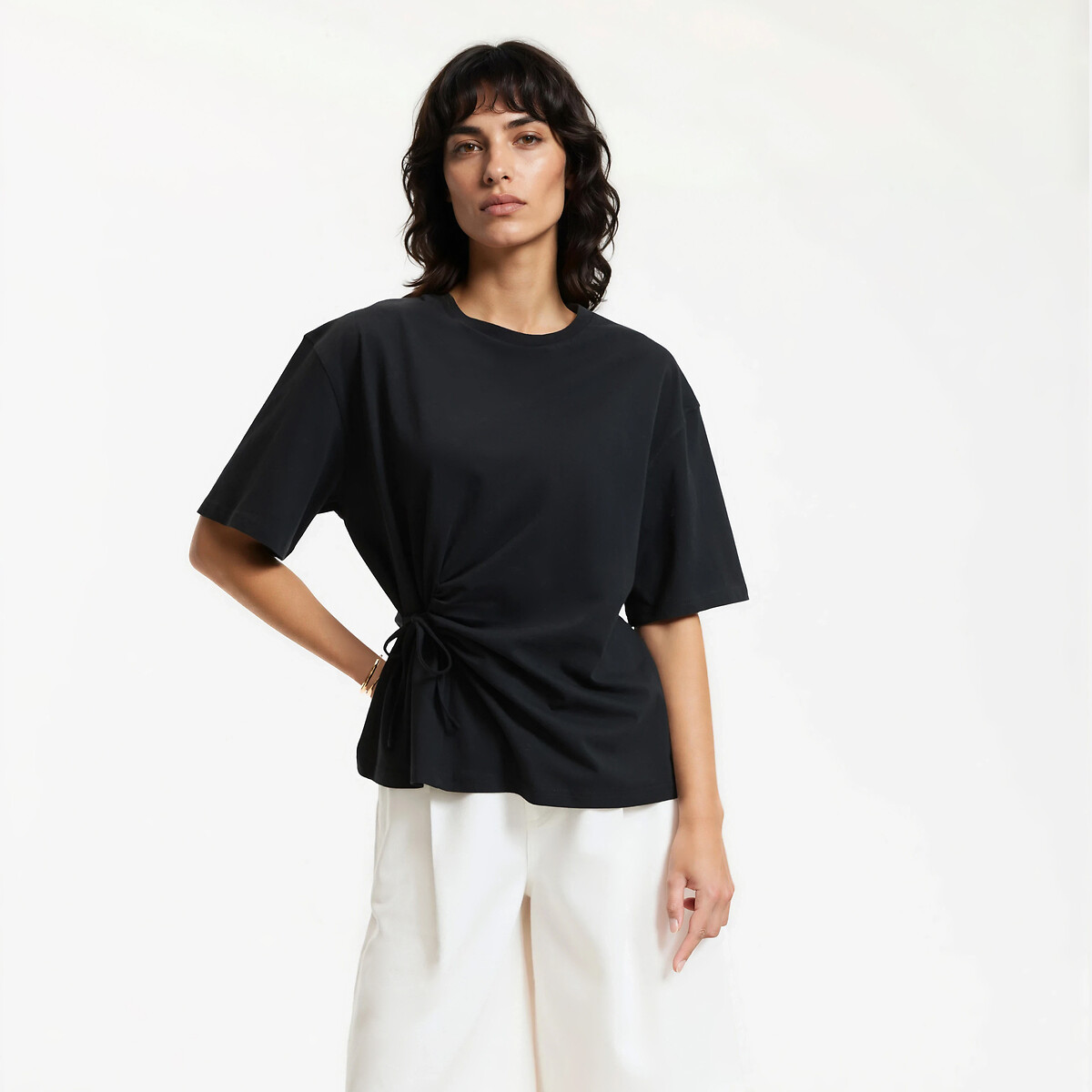 La Redoute Collections Κοντομάνικο Τ-shirt με στρογγυλή λαιμόκοψη και δέσιμο