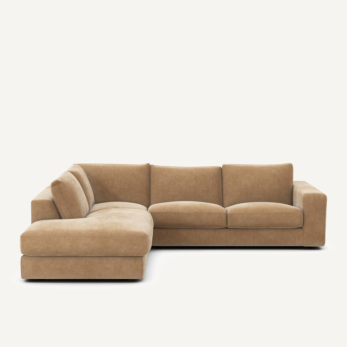 Γωνιακός καναπές από βελούδο stonewashed Μ233xΠ282xΥ78cm