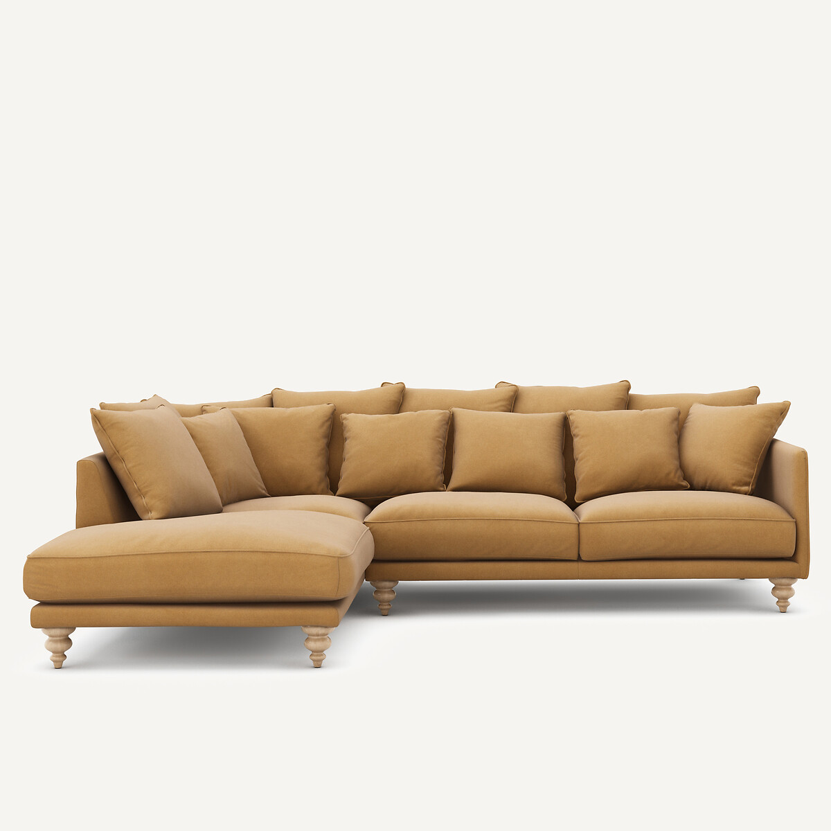 Γωνιακός καναπές από λινό βελούδο Μ206xΠ279xΥ93cm