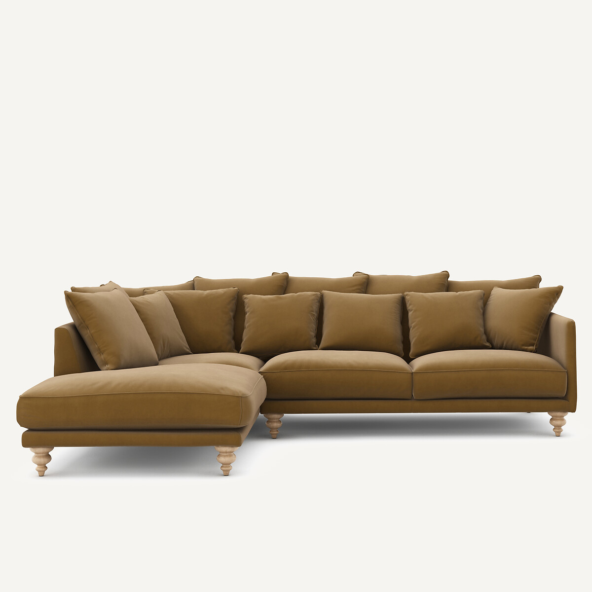 Γωνιακός καναπές από λινό βελούδο Μ206xΠ279xΥ93cm