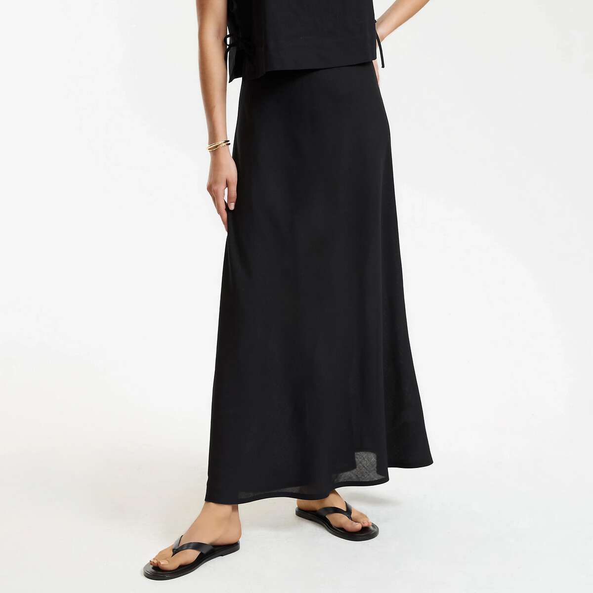 Μακριά φαρδιά φούστα από βισκόζη και λινό