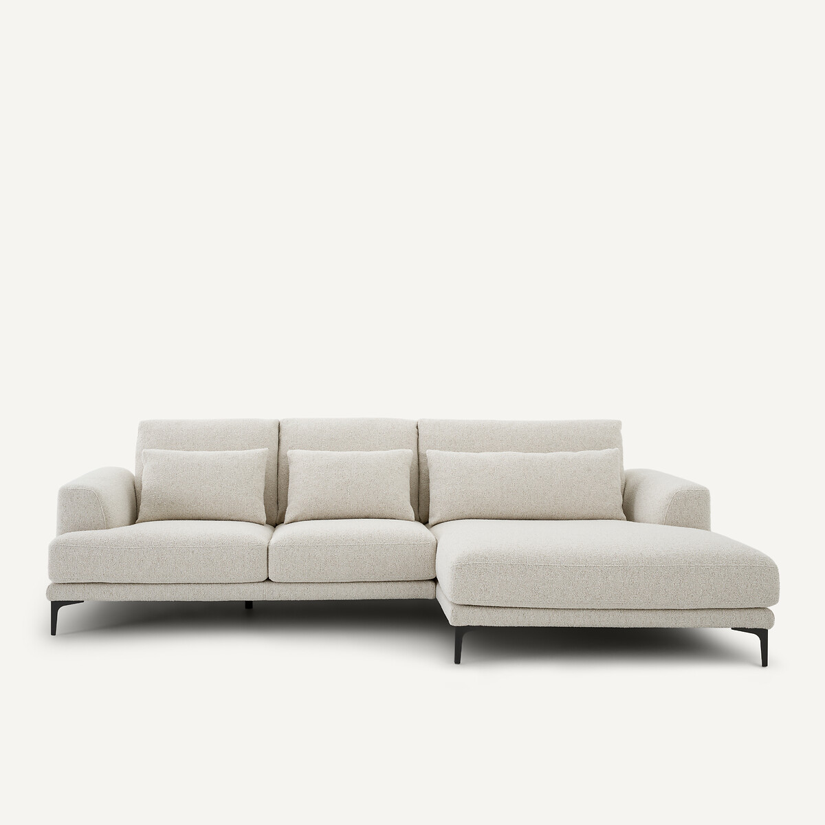 Γωνιακός καναπές με μεγάλο δεξί ανάκλιντρο από μπουκλέ ύφασμα Μ149xΠ277xΥ83cm