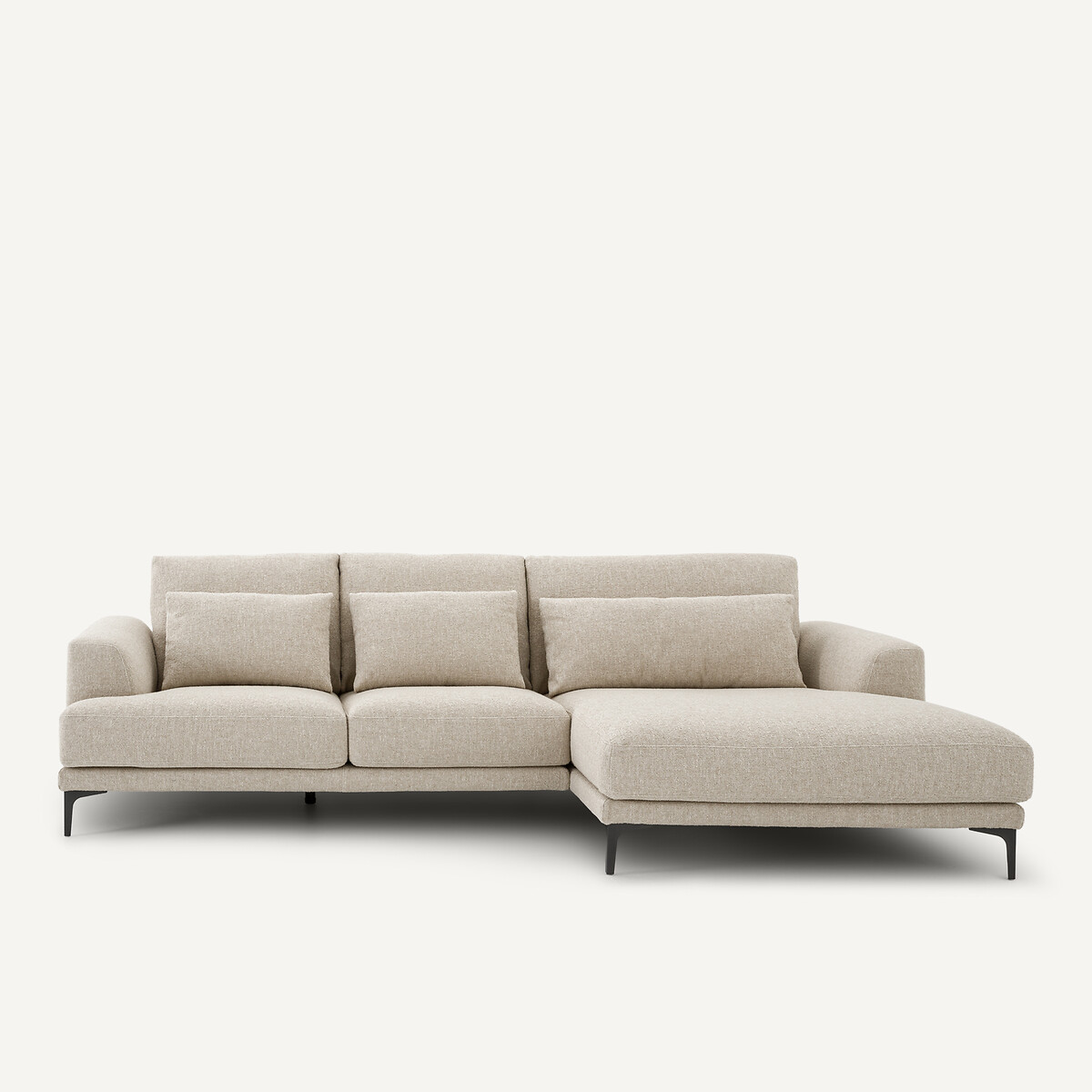 Γωνιακός καναπές με μεγάλο δεξί ανάκλιντρο από μπουκλέ ύφασμα Μ149xΠ277xΥ83cm