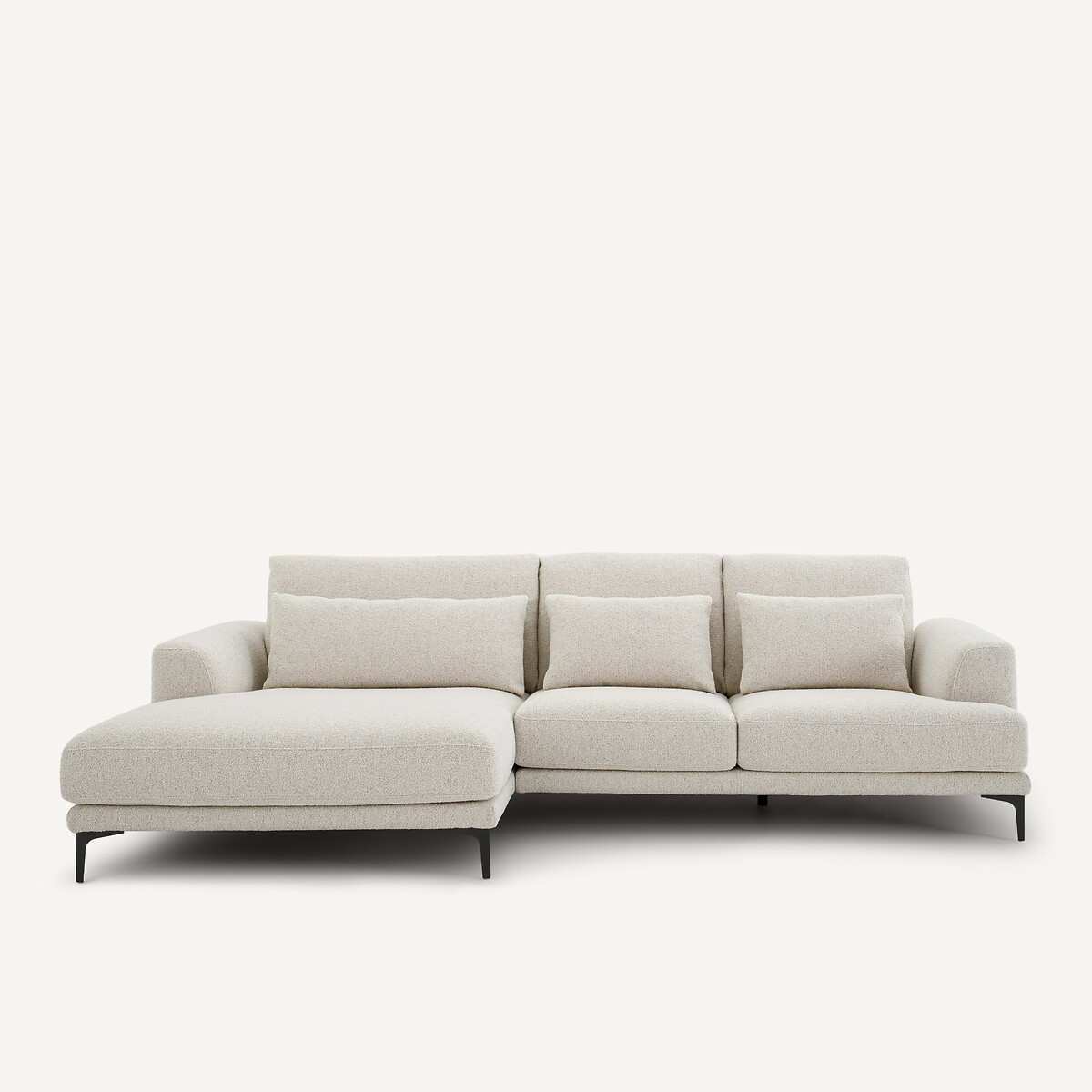 Γωνιακός καναπές με αριστερό ανάκλιντρο XL από μπουκλέ ύφασμα Μ149xΠ277xΥ83cm