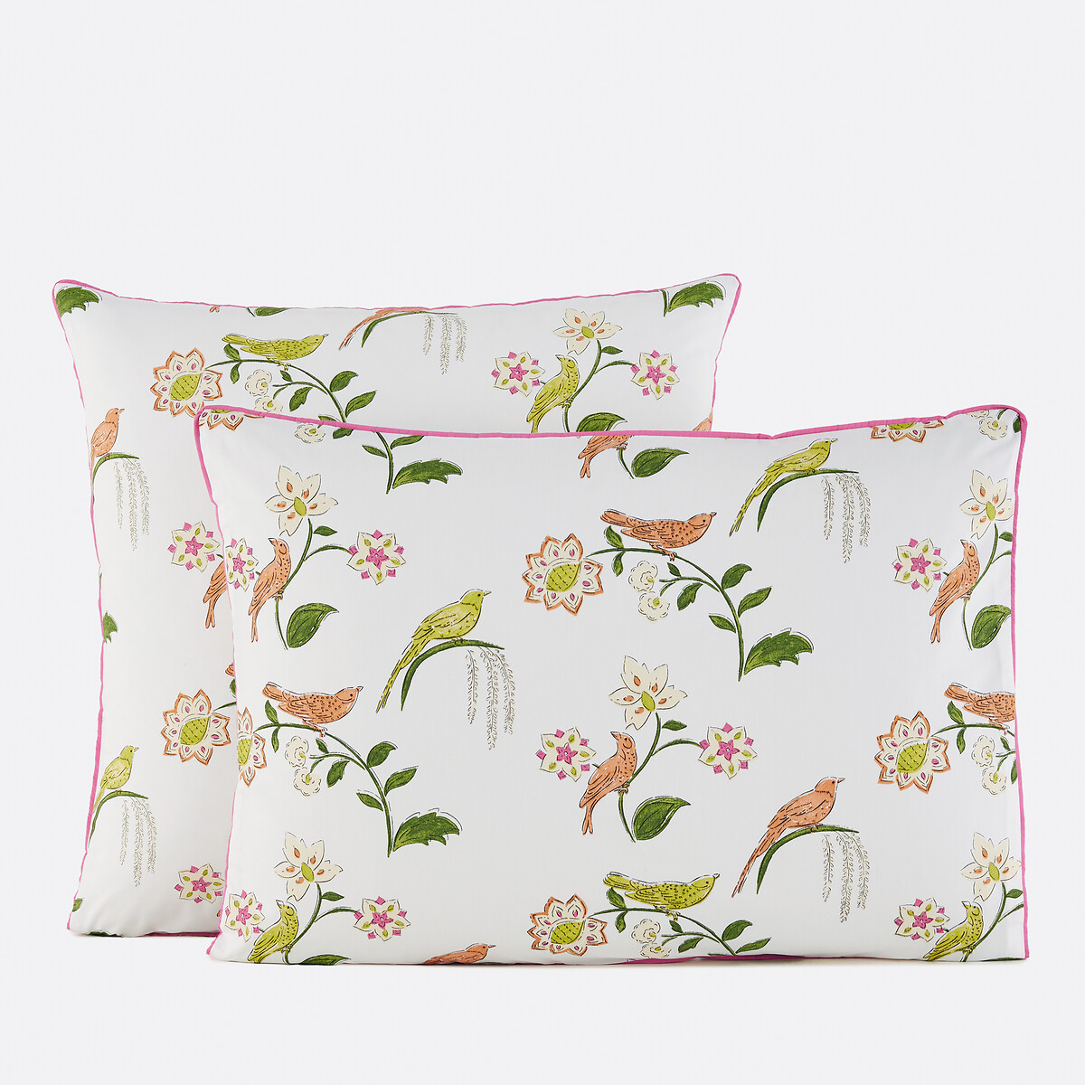 Μαξιλαροθήκη από περκάλι βαμβακιού με σχέδιο πουλιά και λουλούδια 50x70 cm