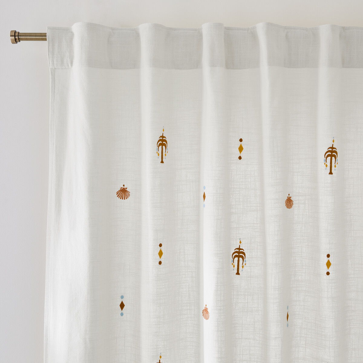Κουρτίνα βαμβακερή με κεντητά εξωτικά μοτίβα και κρυφές θηλιές 280x140 cm