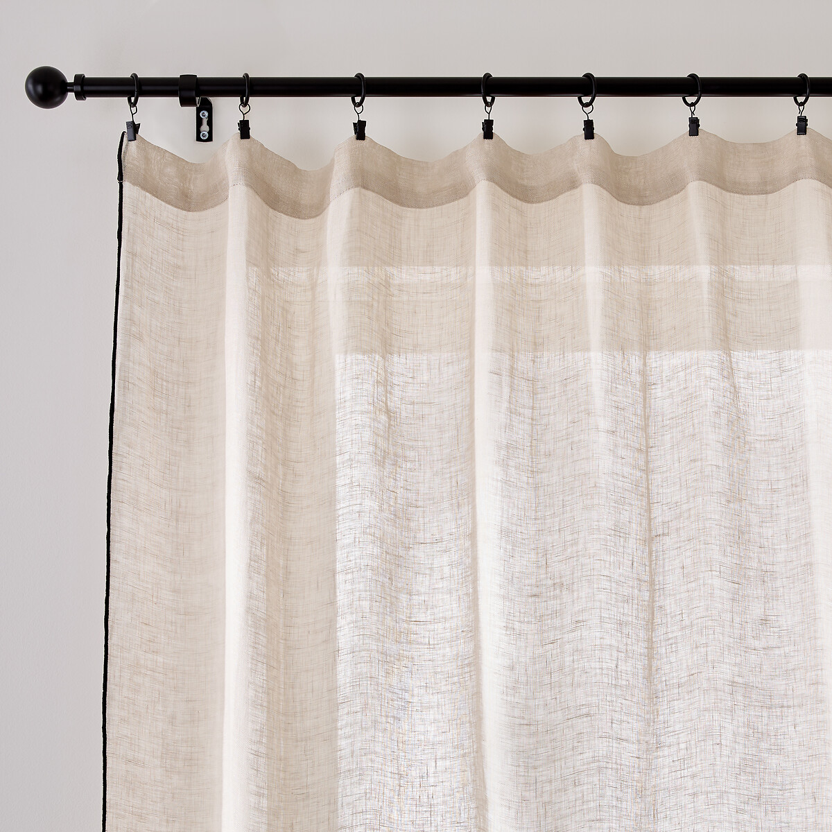 Λεπτή κουρτίνα από λινό με μαύρο ρέλι 260x135 cm