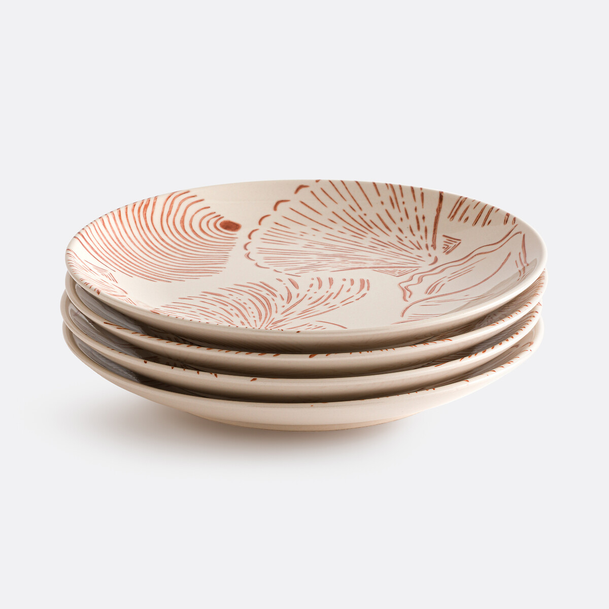 Σετ 4 ρηχά πιάτα από κεραμικό με σχέδιο κοχύλι Μ25xΠ25cm