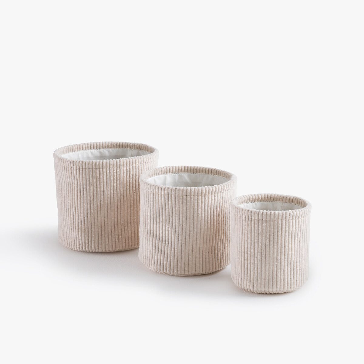 Σετ 3 στρογγυλά καλάθια από κοτλέ βελούδο