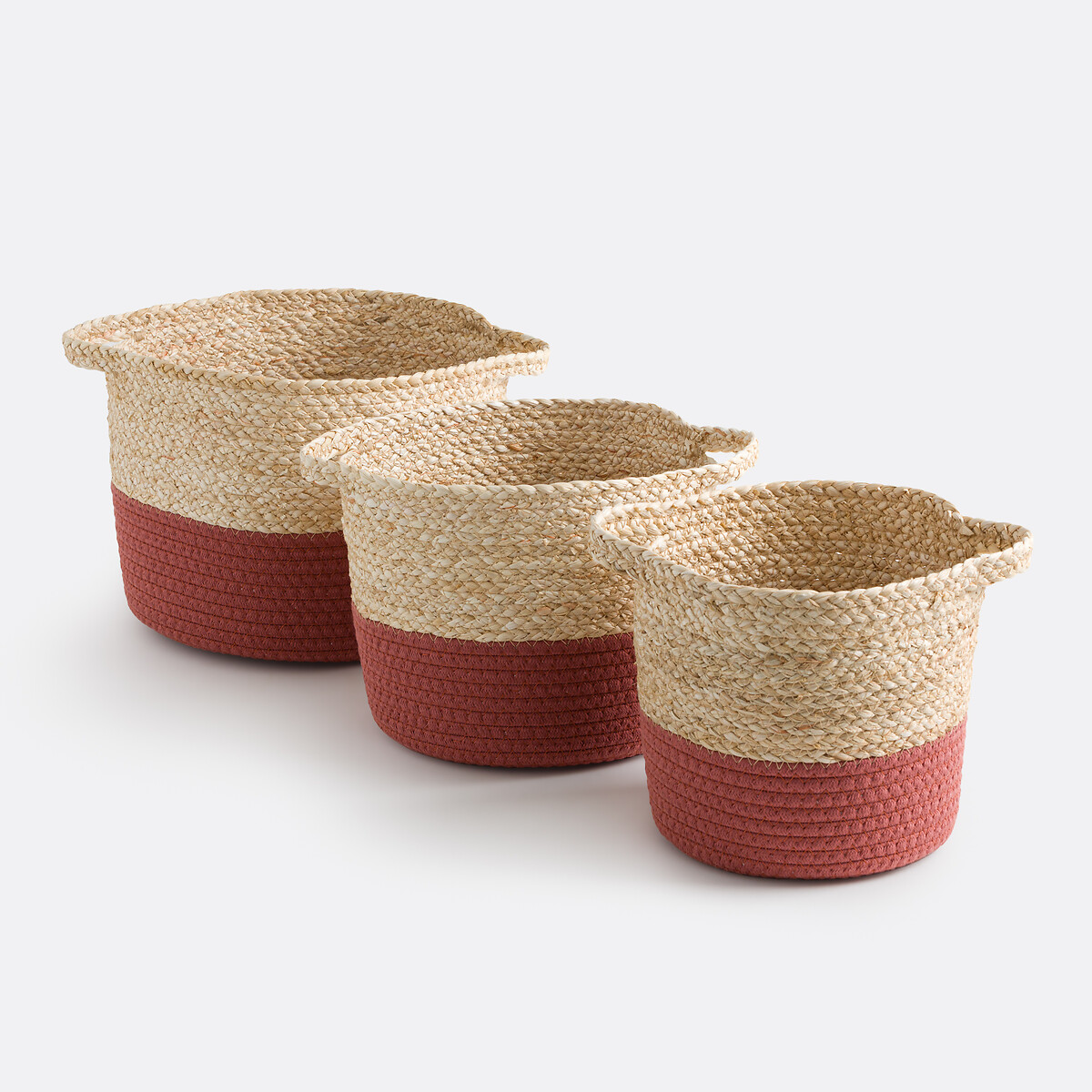 Σετ 3 πλεκτών καλαθιών με χρωματιστή βάση