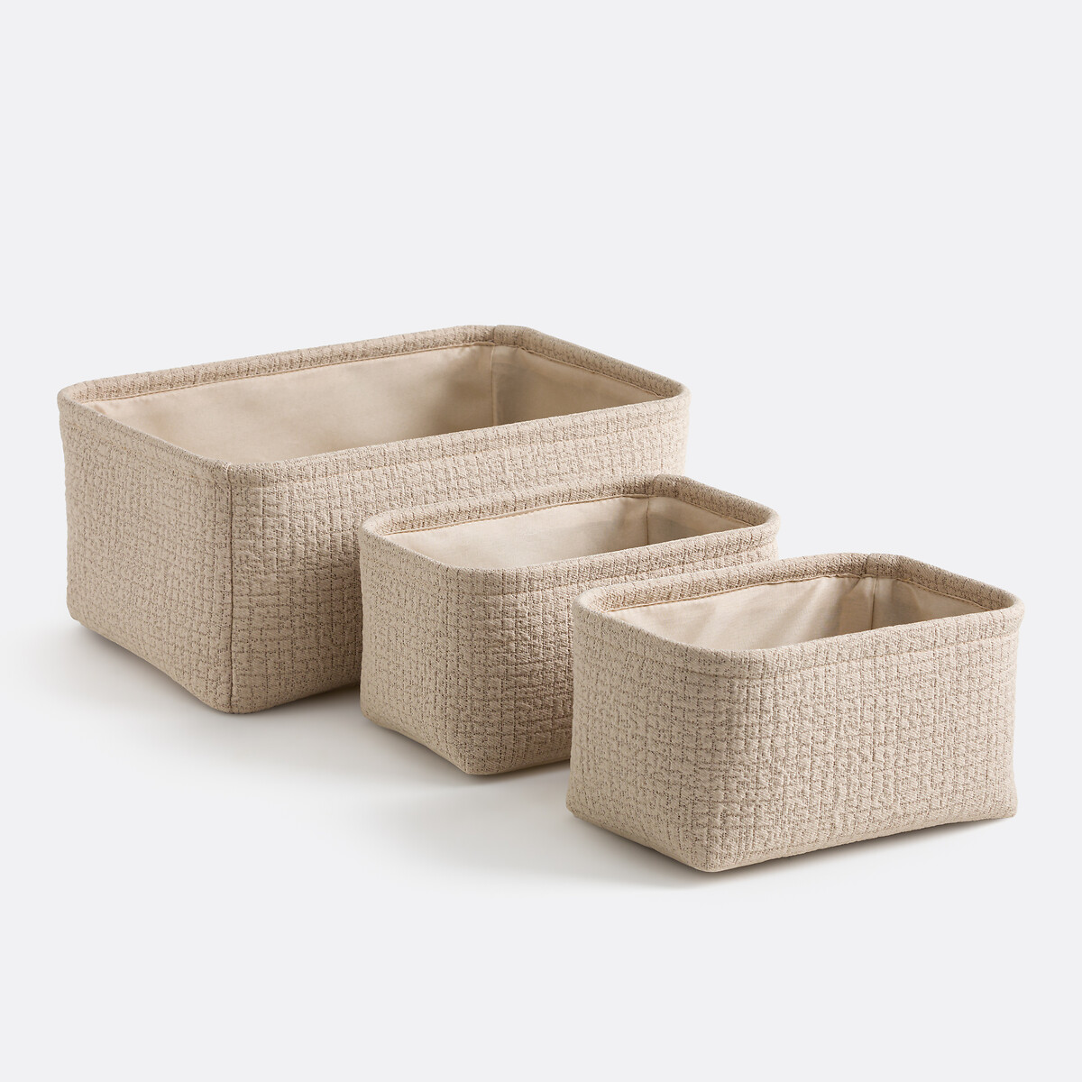 Σετ 3 υφασμάτινα καλάθια με ανάγλυφη υφή Μ28xΠ36cm