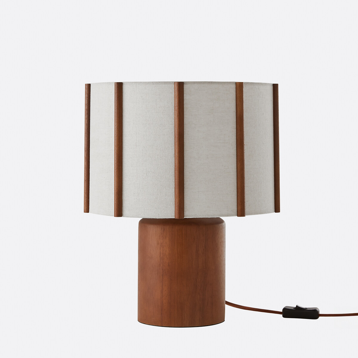 Επιτραπέζιο φωτιστικό από ξύλο καουτσουκόδεντρου και λινό Μ30xΠ30cm