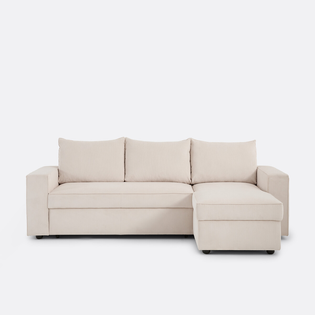 Γωνιακός καναπές-κρεβάτι 3θέσιος με αποθηκευτικό χώρο από ριγέ βελούδο Μ150xΠ247xΥ86cm