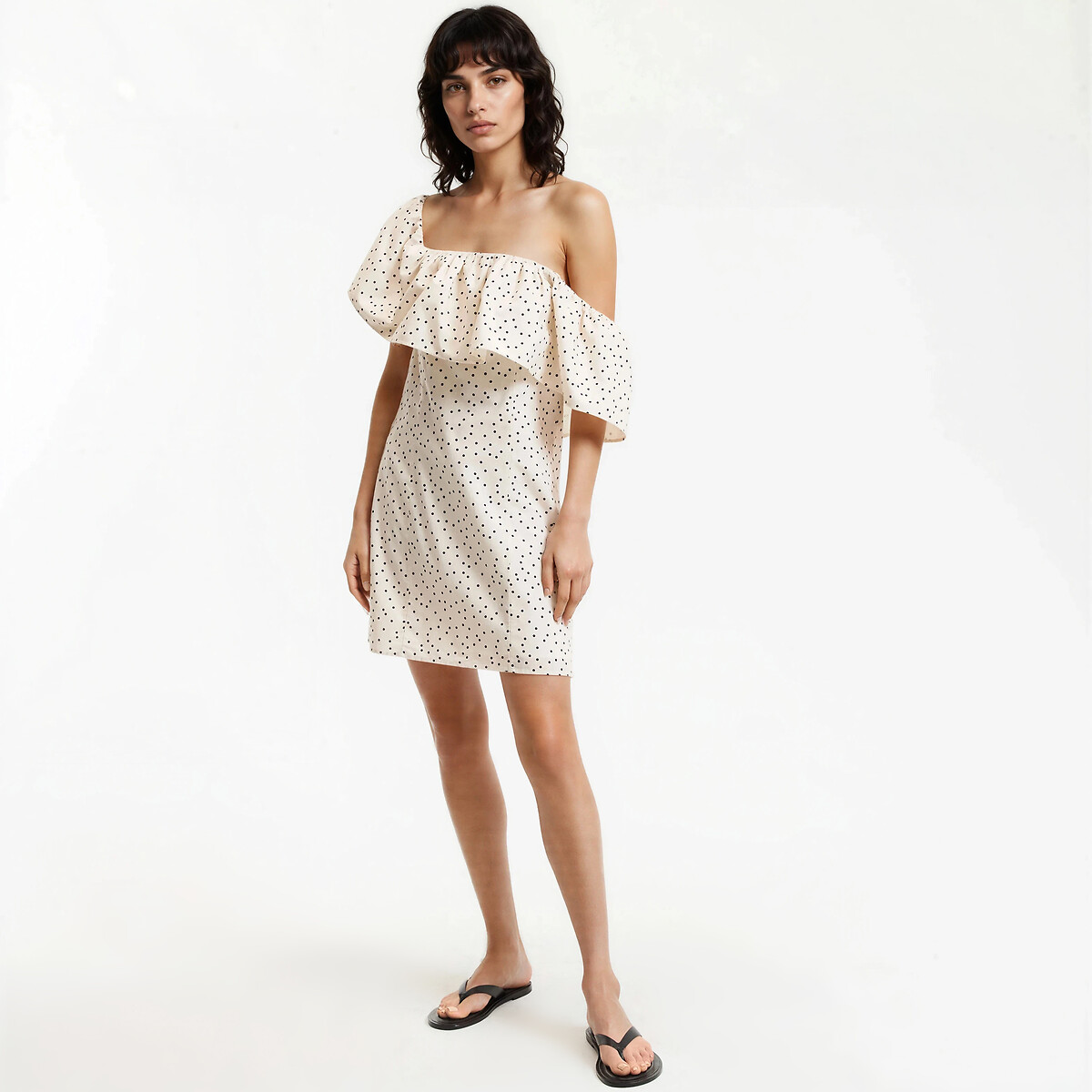 La Redoute Collections Κοντό στράπλες φόρεμα με πουά και βολάν
